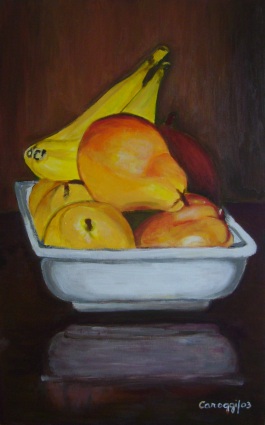 Pirofila di frutta [2003] - Acrilico su compensato (31,4 x 50,4 cm)